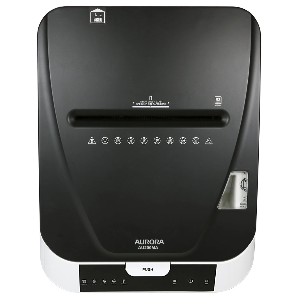 Destructeur de documents à micro-coupe Aurora GB de qualité professionnelle, à alimentation automatique, d’une capacité de 200 feuilles, avec bac de récupération coulissant