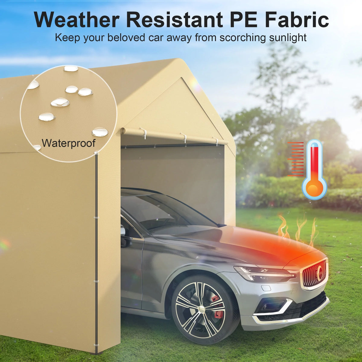 GOJOOASIS Carport, 10 x 20 Abri de voiture robuste avec paroi amovible, Garage portable en PE résistant à l'eau avec bâche toutes saisons Beige