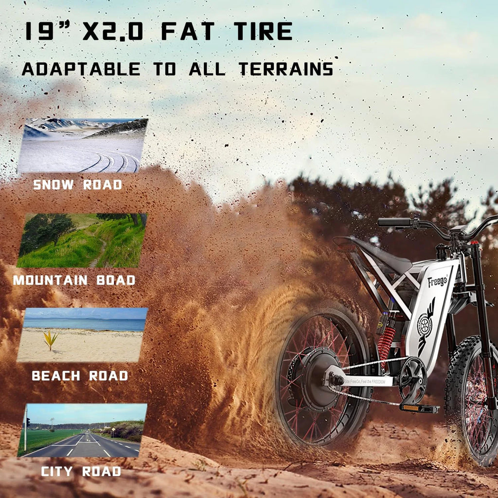 Moteur 6000W(Crête) Batterie 60V/35Ah, Moto électrique Freego X2Pro pour adultes, Vélo électrique  50MPH/7 Vitesses Vélo électrique tout-terrain, Suspension intégrale 19x2/Frein hydraulique à quatre pistons UL2849MTB