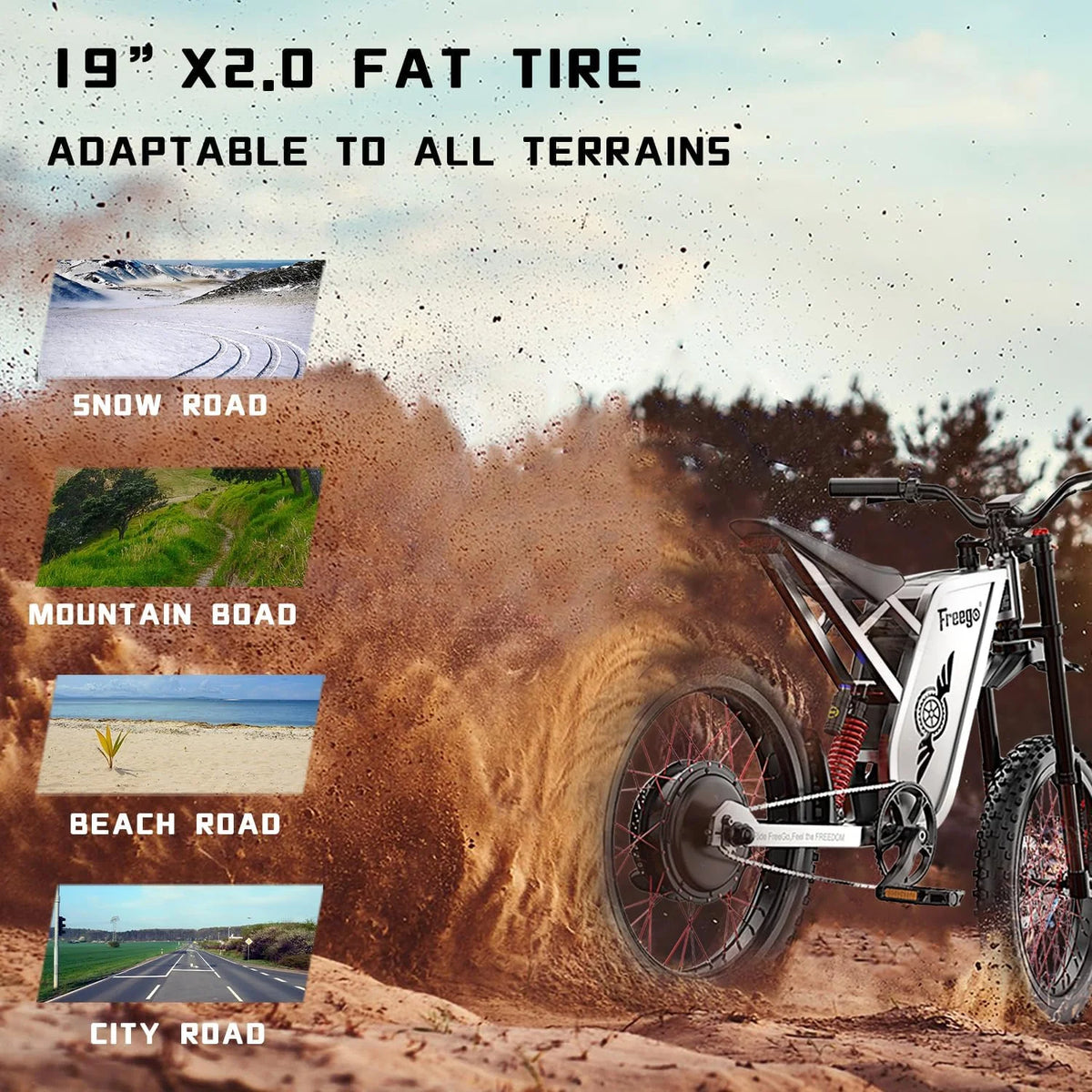 Moteur 6000W(Crête) Batterie 60V/35Ah, Moto électrique Freego X2Pro pour adultes, Vélo électrique  50MPH/7 Vitesses Vélo électrique tout-terrain, Suspension intégrale 19x2/Frein hydraulique à quatre pistons UL2849MTB