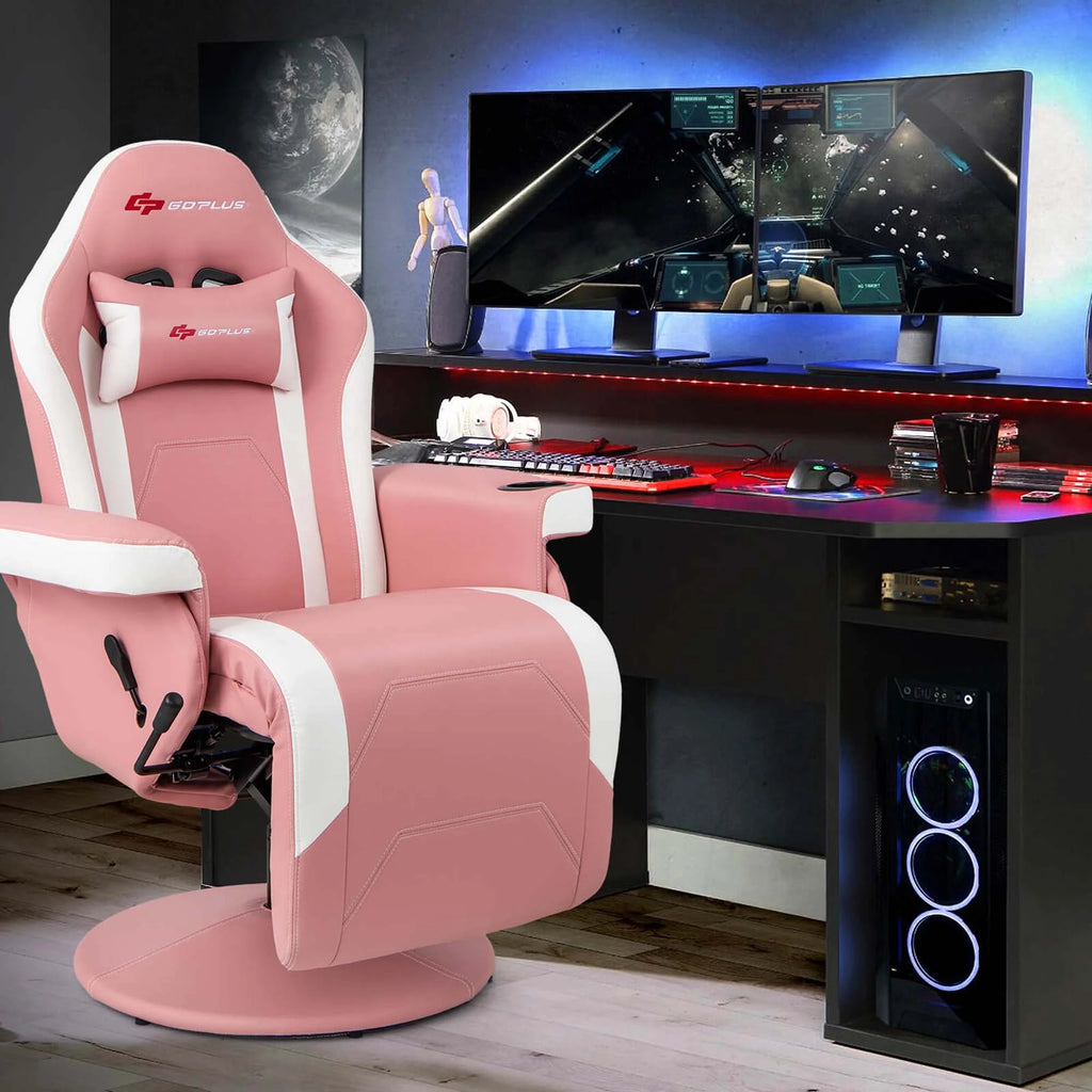Fauteuil gaming inclinable Goplus avec massage, réglable en hauteur, pivotant, style racing, avec porte-gobelet, rouge