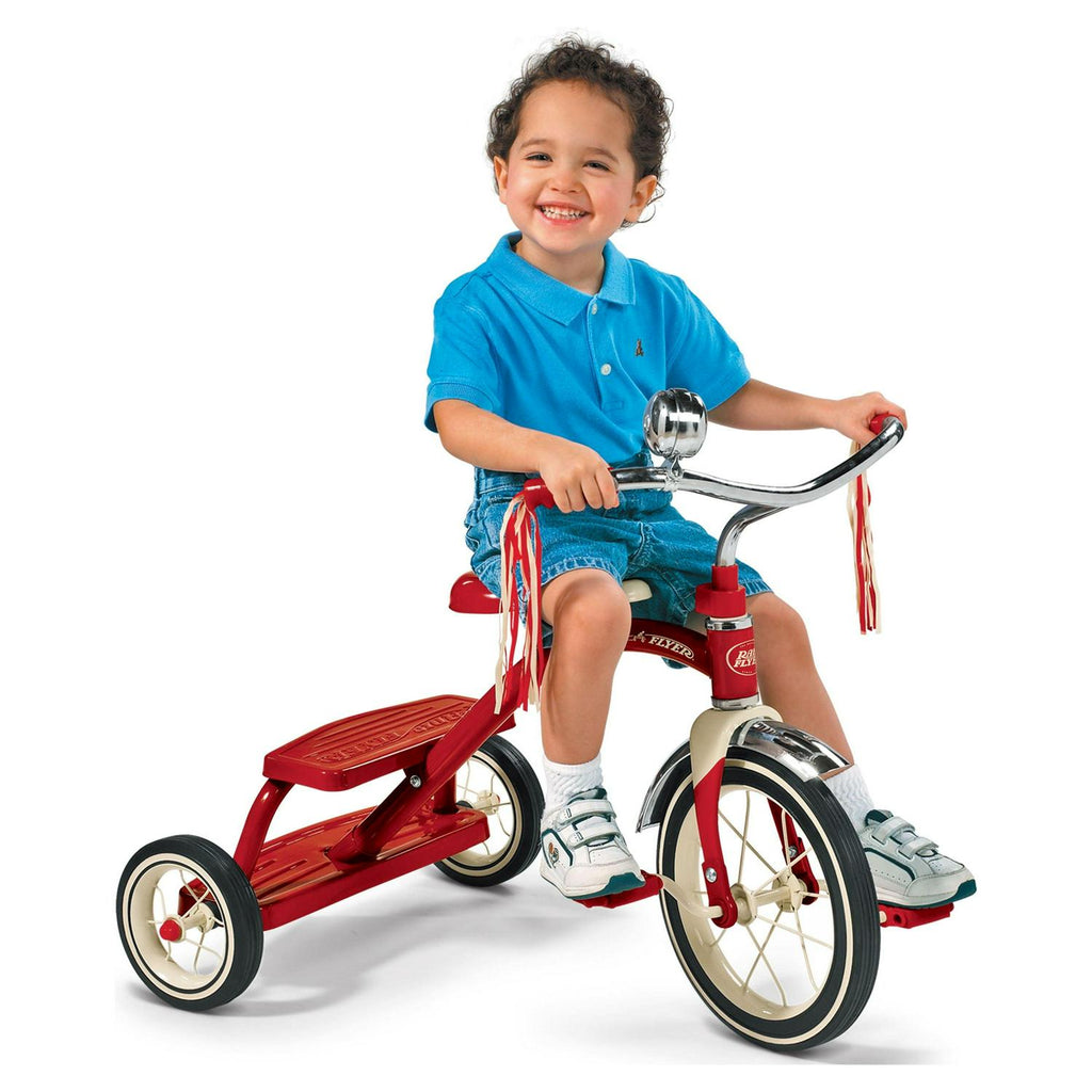 Radio Flyer. Tricycle classique rouge à double guidon. Roue avant de 12 po. Rouge