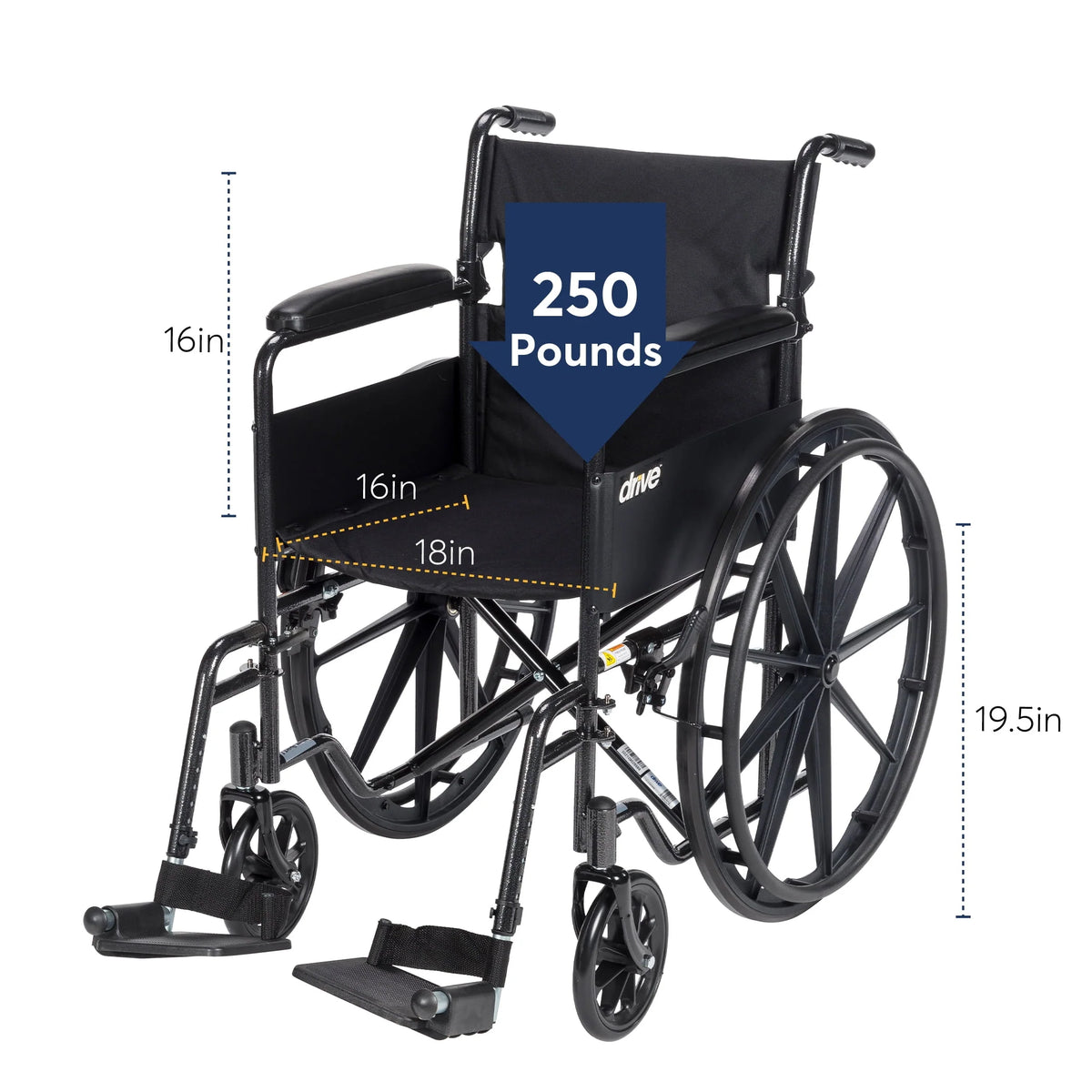 Fauteuil roulant Silver Sport 1 avec accoudoirs complets et repose-pieds amovible et rabattable
