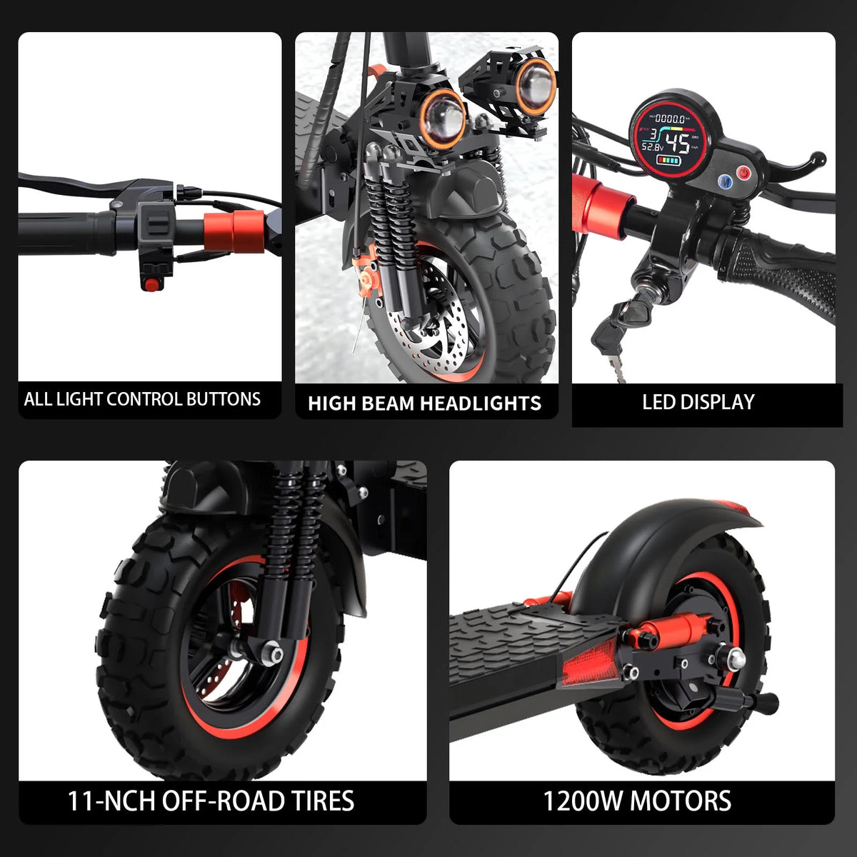 MIWEN Trottinette électrique tout-terrain 11'' pour adulte avec siège, moteur 1200W, vitesse jusqu'à 34MPH, autonomie 30-34Miles, trottinette électrique rapide 48V 21Ah pliable