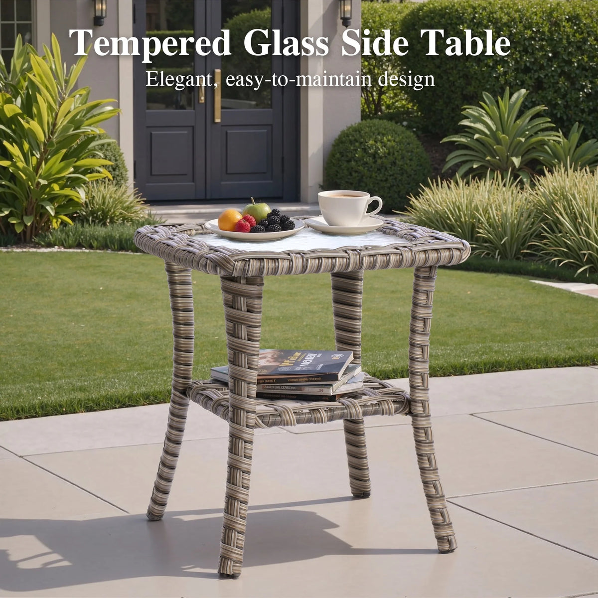 Ovios Salon de jardin modulable moderne en résine tressée toutes saisons à dossier haut, 10 pièces, avec table brasero au propane et fauteuil pivotant, gris foncé