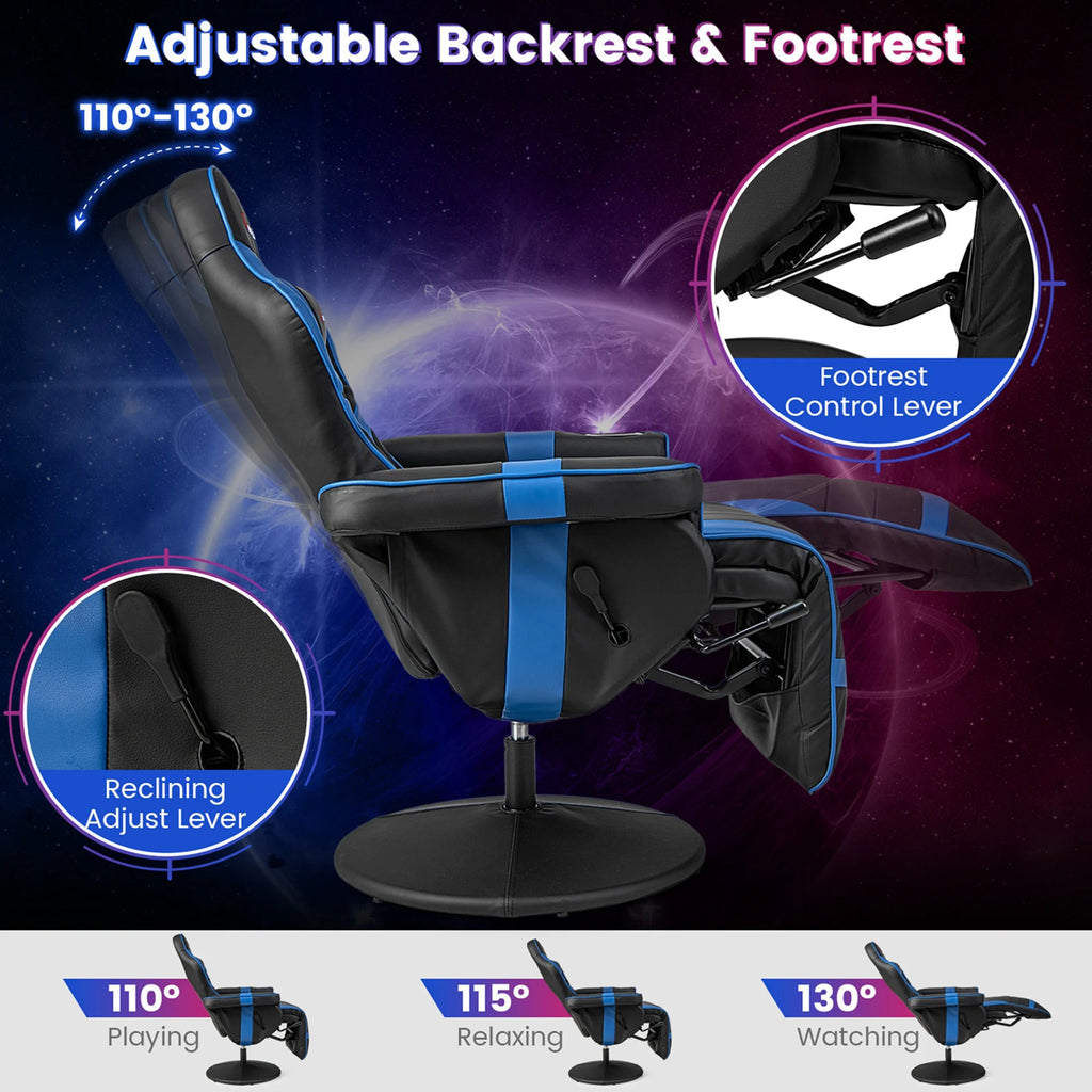 Fauteuil gaming inclinable Goplus avec massage, réglable en hauteur, pivotant, style racing, avec porte-gobelet, rouge