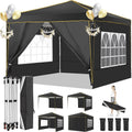 HOTEEL Chapiteau pop-up 10x10 avec murs latéraux, Tente imperméable pour fêtes et événements de mariage, Gazébo d'extérieur instantané avec sac de transport, piquets, cordes et sacs de sable, Noir