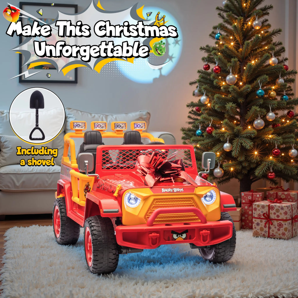 Jouets électriques Joyracer 24 volts pour grands enfants, camion sous licence Angry Birds avec télécommande, véhicule électrique 4x4 à 2 places avec pelle, Bluetooth, lumières, roues de voiture électrique, pour enfants de 3 à 8 ans, jusqu’à 59 kg, vert