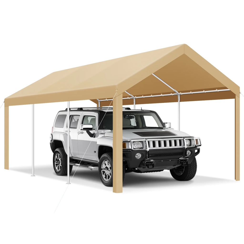 COBIZI Carport 10'x20' Grande tente pour voiture robuste avec structure en acier thermolaqué, garage portable avec parois latérales et portes amovibles, auvent pour voiture avec bâche toutes saisons pour fête en plein air, anniversaire, gris