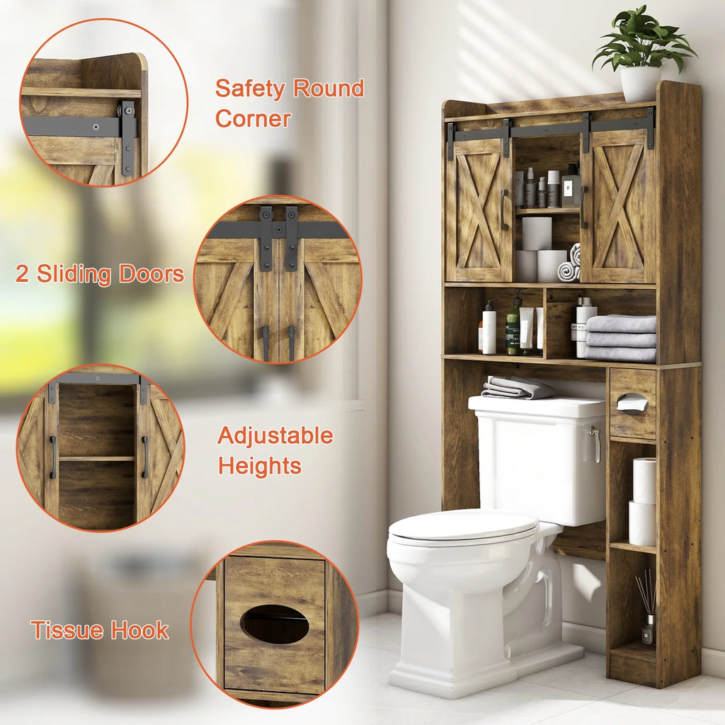 Meuble de rangement au-dessus des toilettes, meuble de rangement de style maisonnette au-dessus des toilettes avec portes coulissantesÉtagère de rangement gain de place pour toilettes, pour salle de bains, toilettes, buanderie