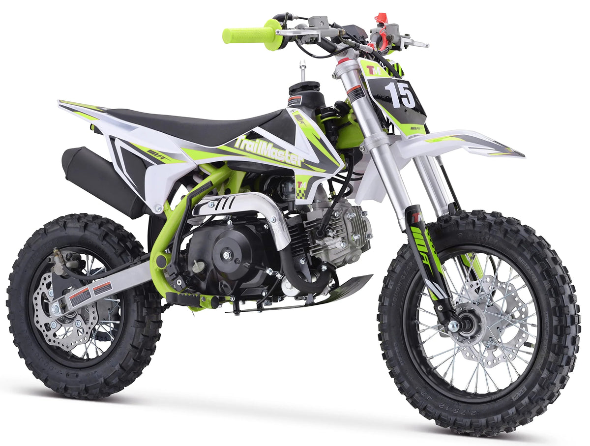 Moto tout-terrain Trailmaster TM15 110 cc semi-automatique à 4 vitesses, hauteur de selle de 24,21 pouces, freins à disque, cadre à double triangulation (rouge)
