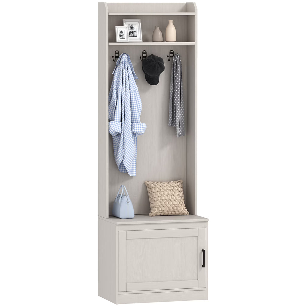 HOMCOM Vestiaire d’entrée rustique avec banc de rangement pour chaussures, banc d’entrée avec porte-manteau, porte-manteau décoratif avec étagères de rangement pour couloir ou entrée, blanc