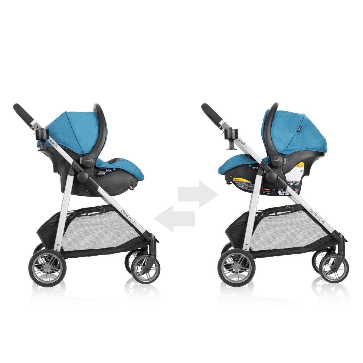 Système de voyage modulaire Evenflo Omni Plus avec siège auto pour bébé LiteMax Sport, gris Mylar, unisexe