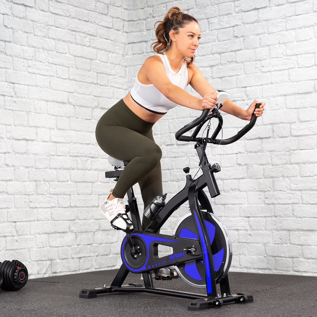 Vélo d’appartement XtremepowerUS, vélo de cyclisme cardio-vasculaire pour l’entraînement et la santé, avec porte-bouteille et cardiofréquencemètre, bleu