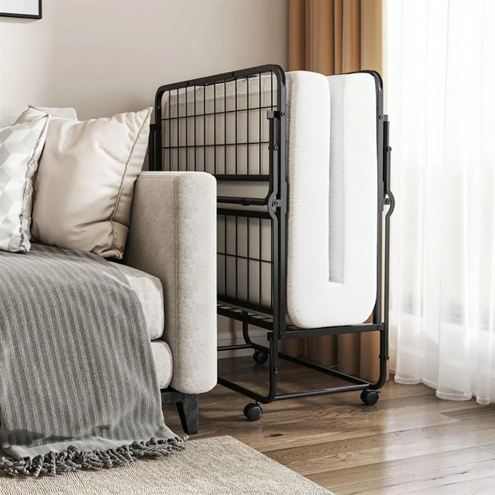 Lit pliant 1 place Kepooman avec matelas en mousse à mémoire de forme et cadre en métal robuste