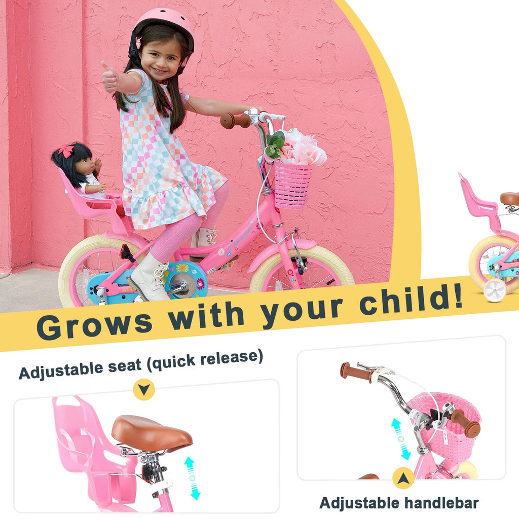 Vélo pour filles Glerc Maggie de 12 pouces pour enfants de 2 à 4 ans, Pêche