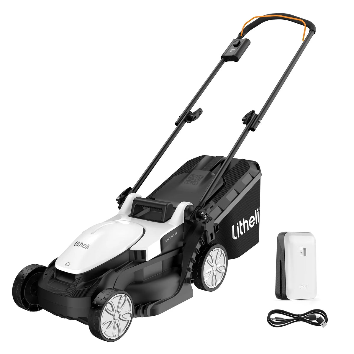 Tondeuse à gazon sans fil Litheli 13 pouces, 5 hauteurs de coupe réglables, tondeuse électrique 20 V série U20 pour jardin avec moteur sans balais, batterie portable 4,0 Ah incluse