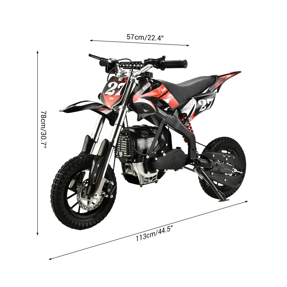 Mini moto tout-terrain à essence 4 temps 40 cc Pocket Pit Bike avec freins pour enfants et adolescents, noire