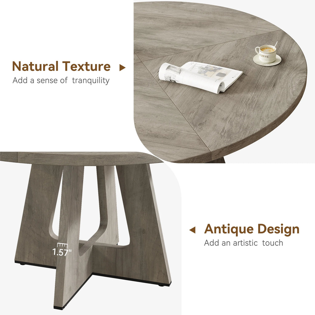 Ensemble de grande table à manger ronde de 47 po pour 4 à 6 personnes, table à manger en bois de style milieu du siècle avec plateau large et piètement en X, table de salle à manger pour la maison, la salle à manger ou le salon (chaises non incluses)