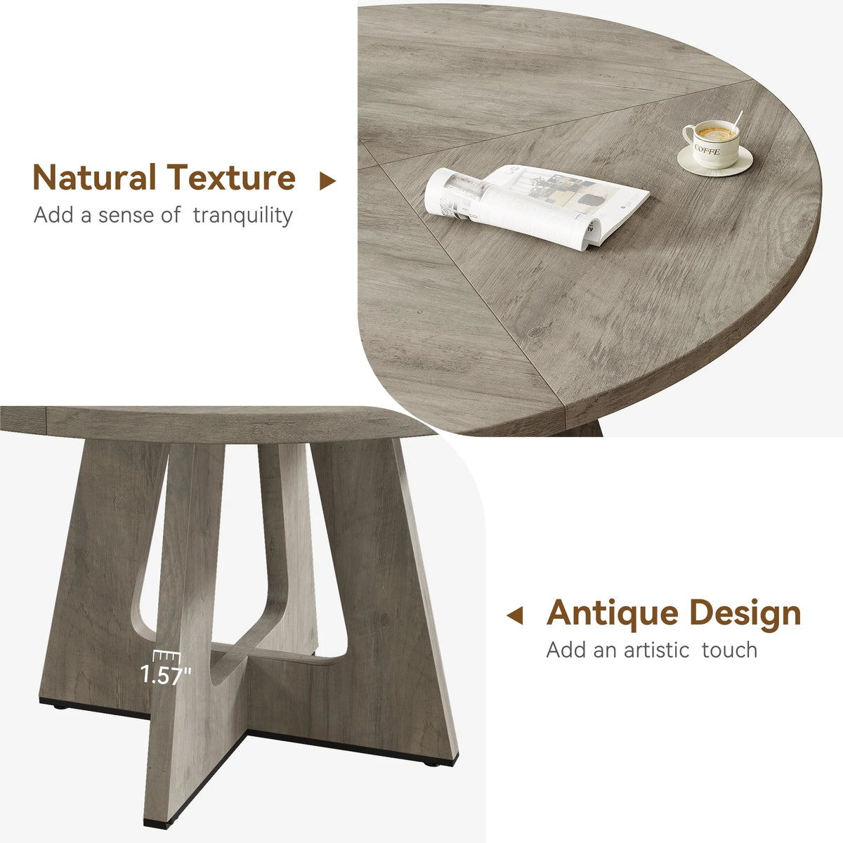 Ensemble de grande table à manger ronde de 47 po pour 4 à 6 personnes, table à manger en bois de style milieu du siècle avec plateau large et piètement en X, table de salle à manger pour la maison, la salle à manger ou le salon (chaises non incluses)