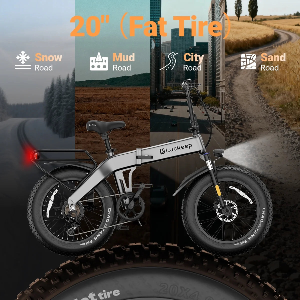 Vélo électrique pliable Luckeep X1 Lite pour adultes, moteur de 1 500 W en crête, batterie amovible de 720 Wh, autonomie de 60 mi à 28 mi/h, vélo électrique tout-terrain à pneus larges 20 × 4 avec suspension avant, vélo électrique de montagne