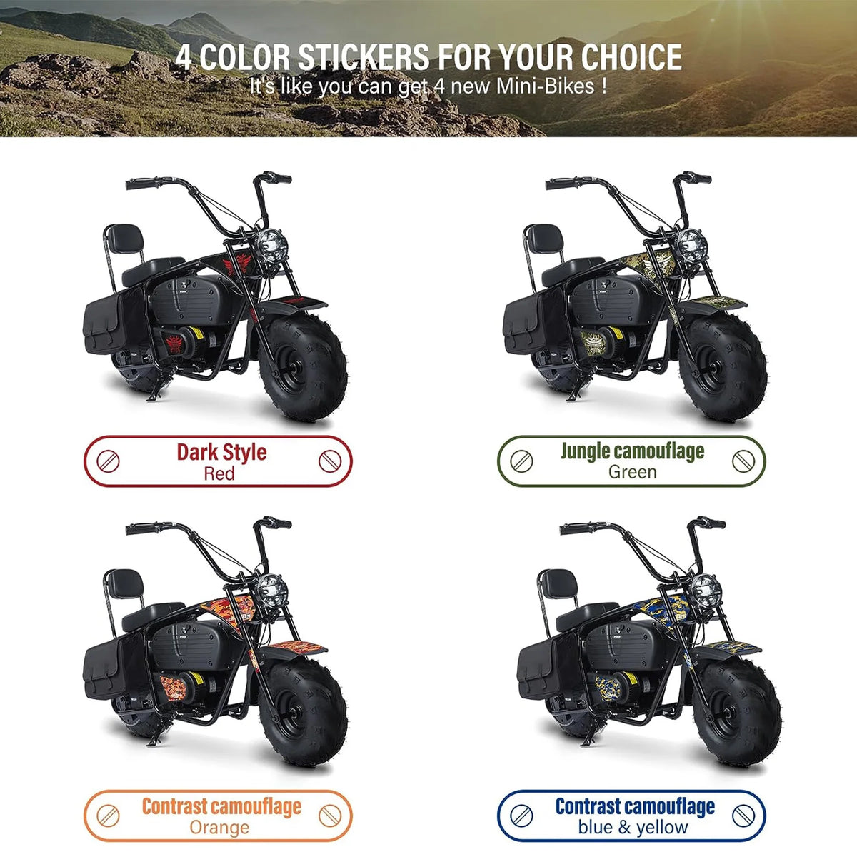 Mini-moto électrique tout-terrain Oryxearth 36 V 1 000 W pour adultes, réservoir de 0,47 gal, vitesse maximale de 21,8 mi/h, camouflage
