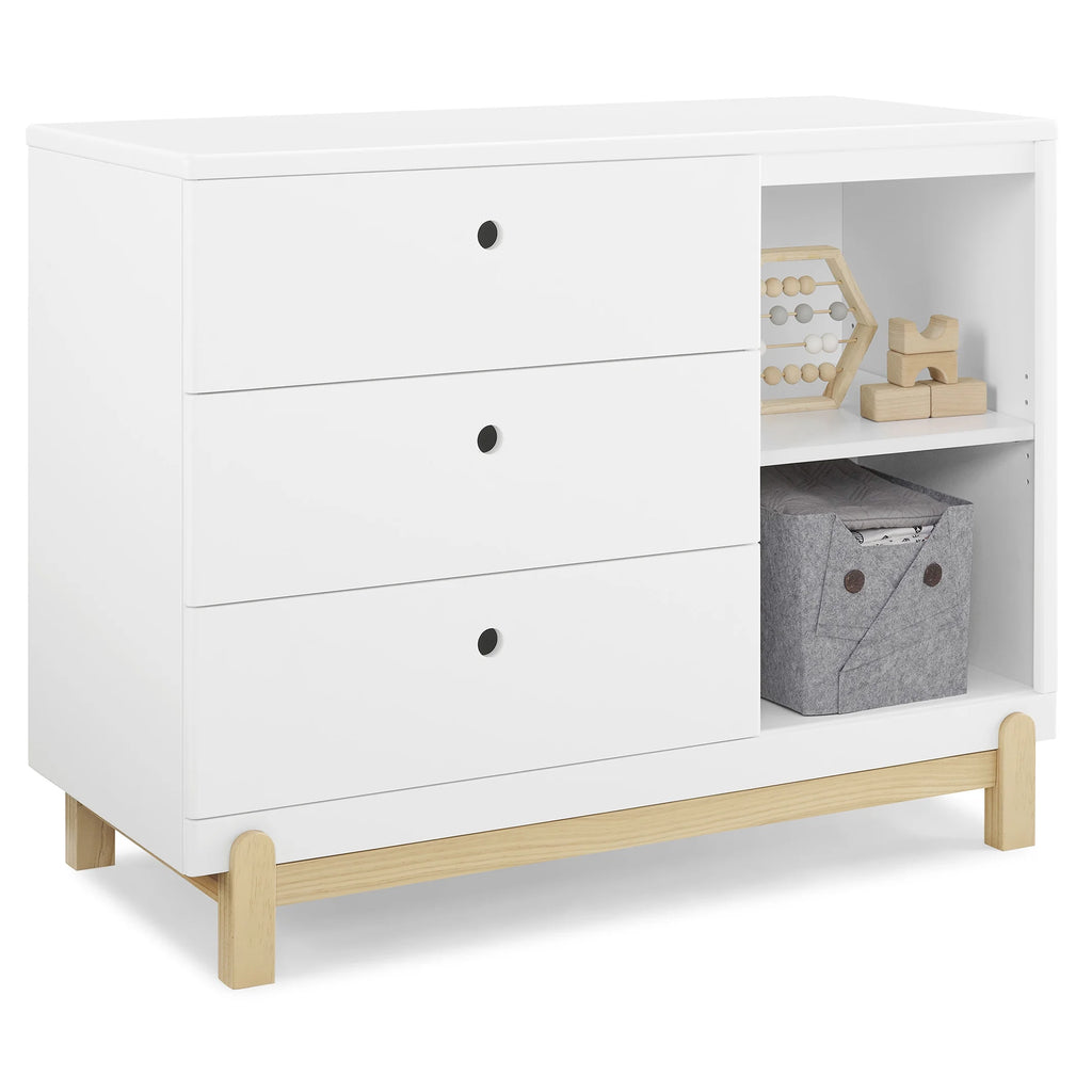 Commode Delta Children Poppy à 3 tiroirs avec casiers et tiroirs emboîtables, Blanc Bianca/Naturel
