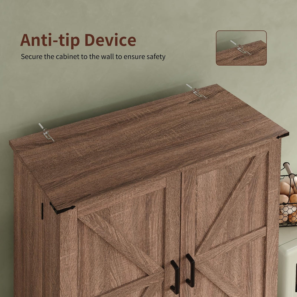 FUSOU Armoire de rangement de cuisine 72'', Armoire haute avec 8 étagères de porte, 2 placards et 1 tiroir, Meuble autoportant pour cuisine, salle à manger, salle de bain, buanderie