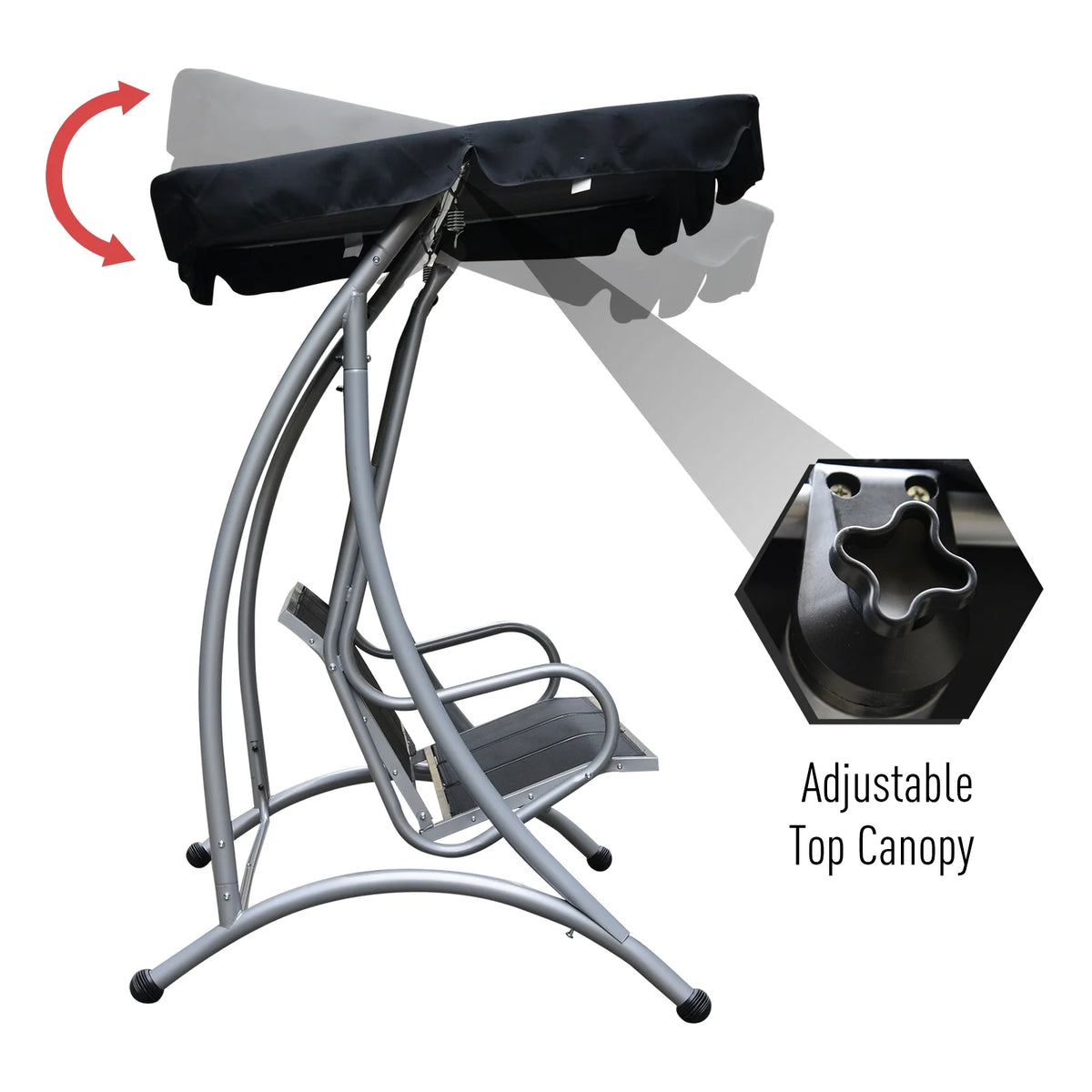 Balancelle de jardin Outsunny pour 3 personnes, balancelle de terrasse avec support et auvent réglable, banc-balancelle d'extérieur robuste pour adultes, noir
