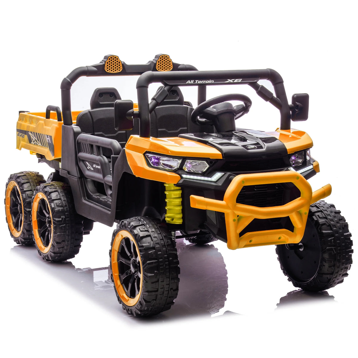 Xuanlur Voiture électrique pour enfants 24V 2 places, UTV avec moteur 2x200W, Jouet électrique 24 volts avec benne/pelle, Voiture électrique pour enfants avec pneus résistants, lumière LED, musique, télécommande, noire