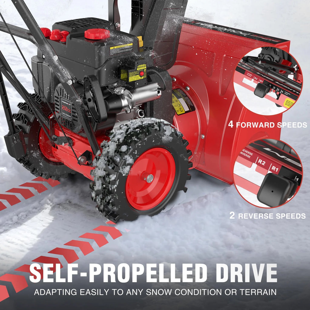 Souffleuse à neige à essence autotractée neuve de marque PowerSmart, 212 cc, 24 po, à deux étages, avec démarrage électrique 120 V et phare à DEL
