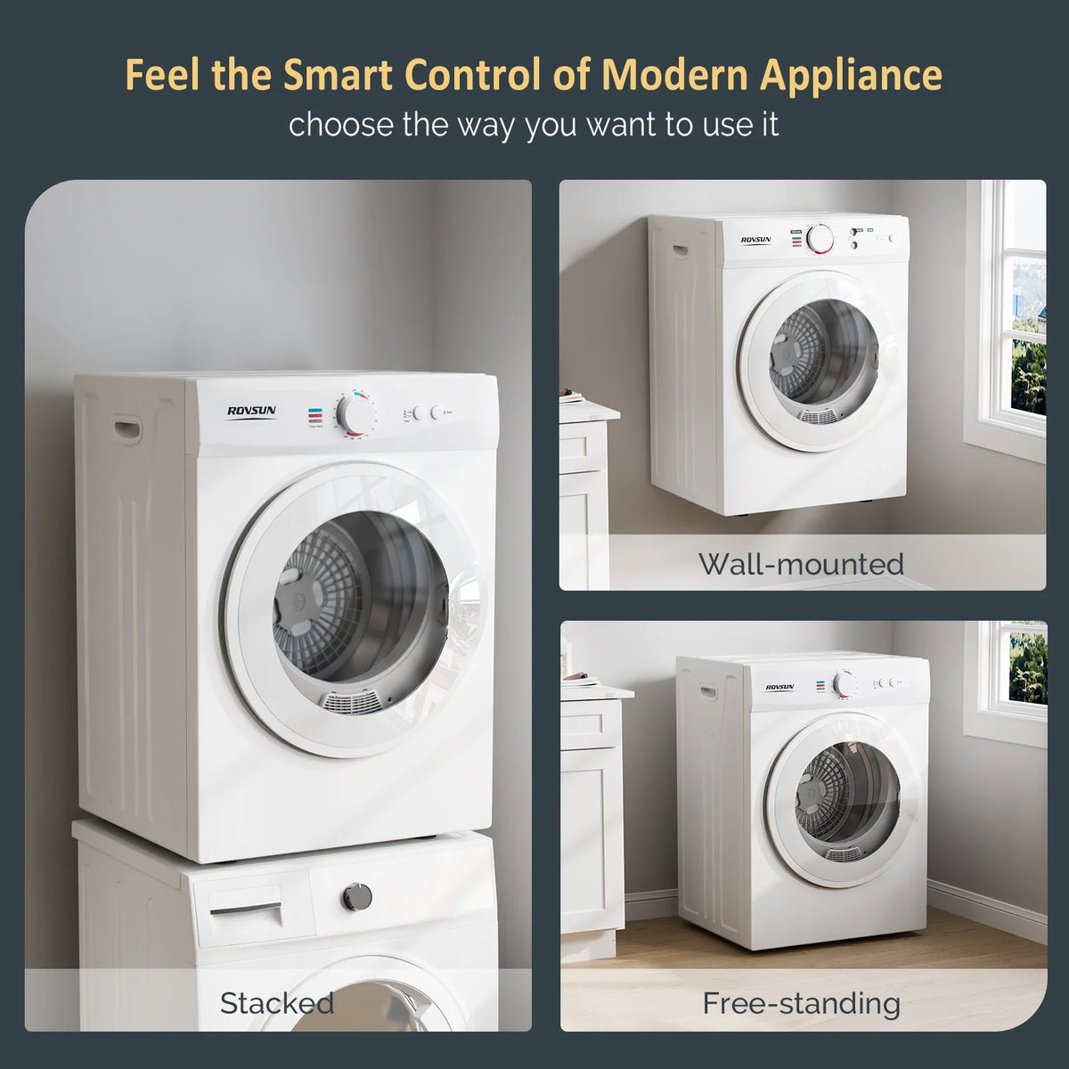 Sèche-linge portable VINGLI de 1,8 pi³, sèche-linge à chargement frontal compact avec tambour en acier inoxydable pour appartement, maison ou résidence universitaire