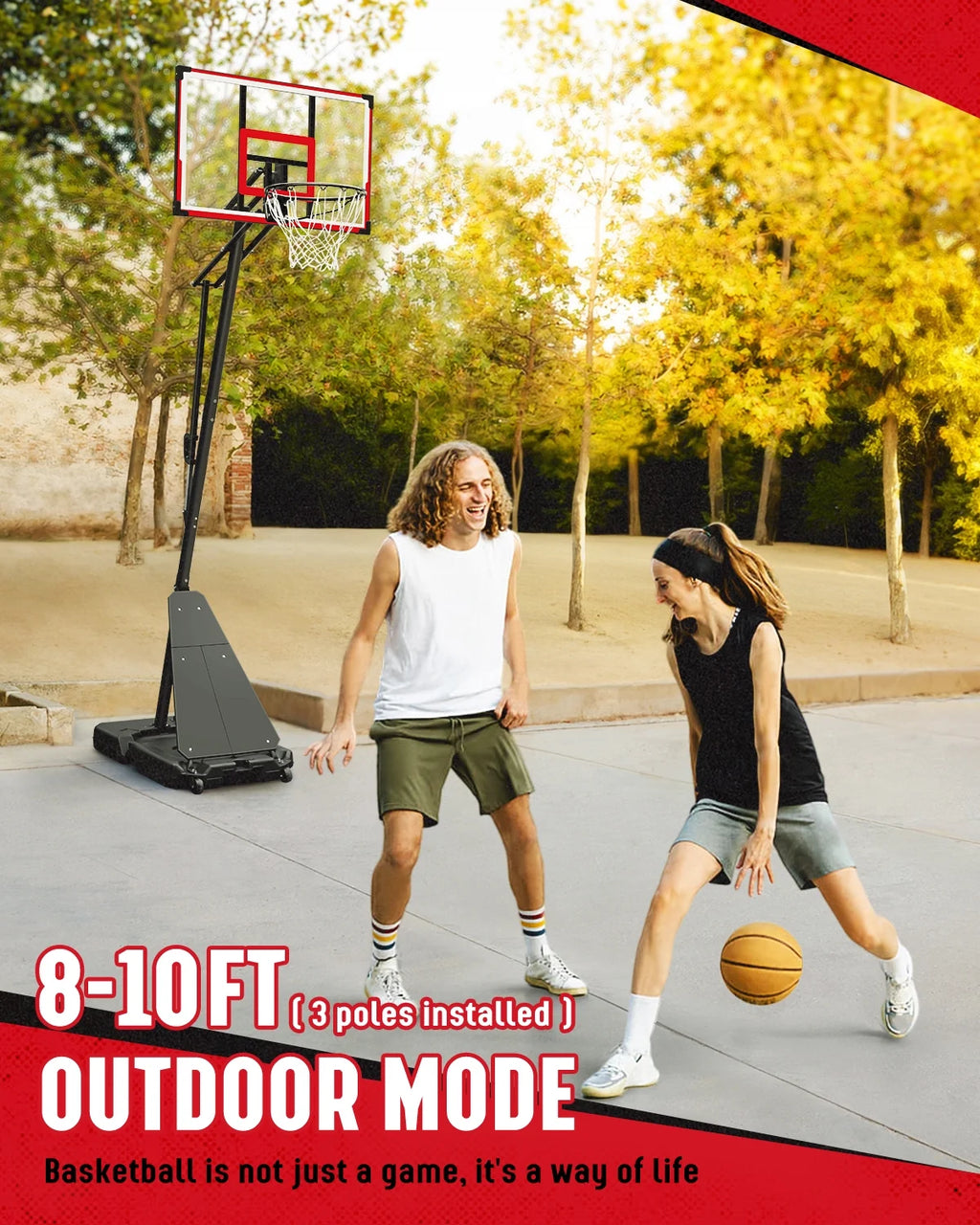 Panier de basketball Seray réglable en hauteur de 4,8 à 10 pieds pour enfants/adultes, panier de basketball portable avec panneau de 44 pouces et 2 roues pour sports en extérieur/intérieur