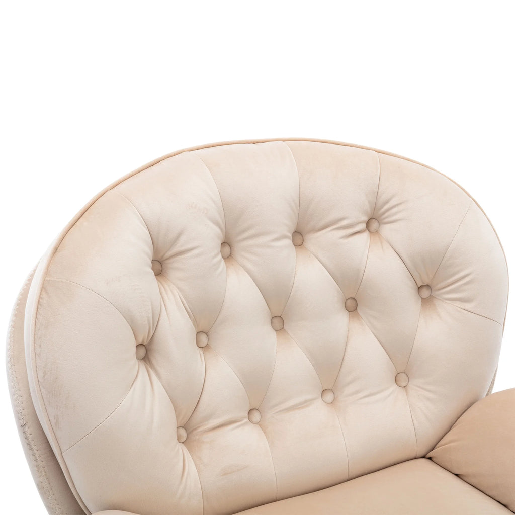 Fauteuil d'appoint pivotant en velours avec pouf, fauteuil méridienne moderne avec structure en métal et repose-pieds, fauteuil confortable pour la lecture, salon, chambre, bureau, bleu