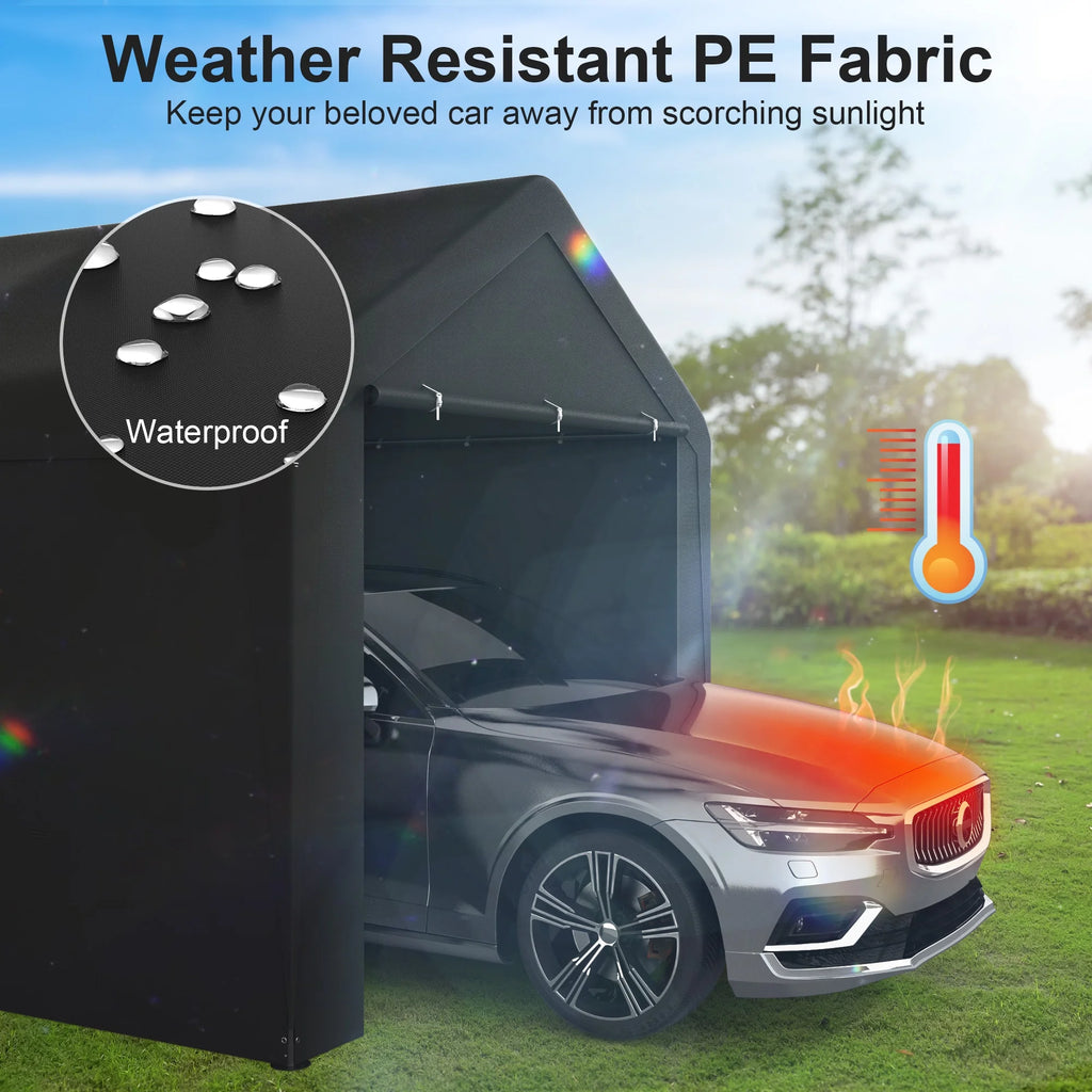 GOJOOASIS Carport, 10 x 20 Abri de voiture robuste avec paroi amovible, Garage portable en PE résistant à l'eau avec bâche toutes saisons Beige