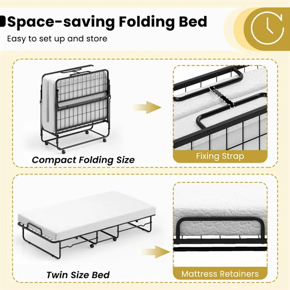 Lit pliant 1 place Kepooman avec matelas en mousse à mémoire de forme et cadre en métal robuste