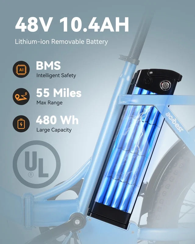 Vélo électrique Actbest pour adultes, Mars 20'' Pneu large Vélo pliant électrique avec moteur de pointe 1200W, 7 vitesses 28MPH, Batterie amovible 48V 499Wh, Potence de vélo réglable, Vélo électrique pliable UL2849 (Noir)