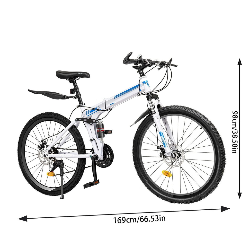 Vélo tout-terrain pliant Wuzstar 26, 21 vitesses, en acier à haute teneur en carbone, avec double frein à disque