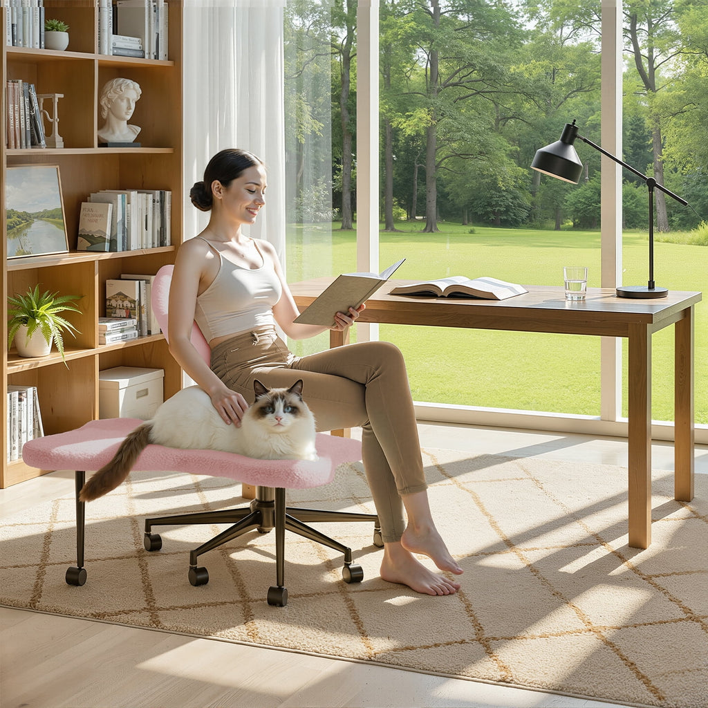 Chaise ergonomique pivotante pour position en tailleur Pinmoco, hauteur réglable et tissu bouclette, chaise de méditation et pour TDAH avec soutien dorsal, pour la maison et le bureau, blanc cassé