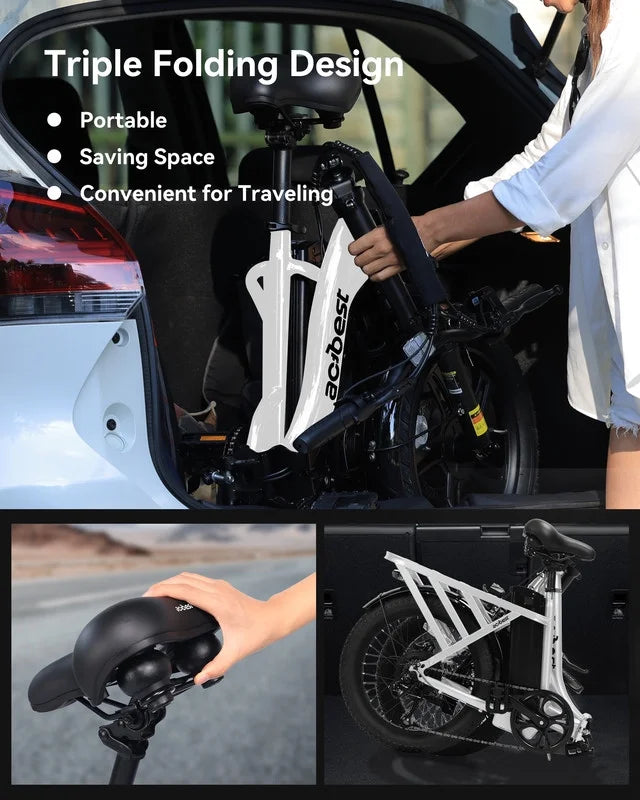 Vélo électrique Actbest pour adultes, Mars 20'' Pneu large Vélo pliant électrique avec moteur de pointe 1200W, 7 vitesses 28MPH, Batterie amovible 48V 499Wh, Potence de vélo réglable, Vélo électrique pliable UL2849 (Noir)