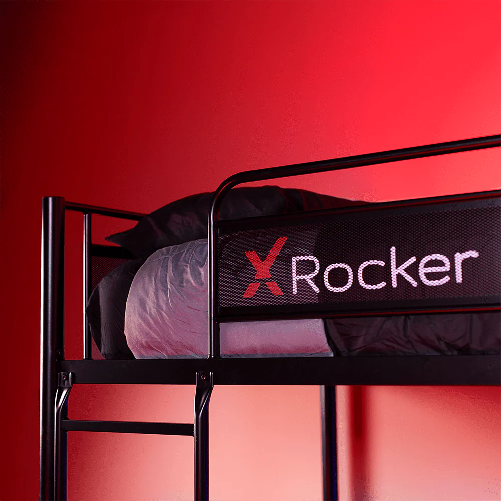 Lit superposé gaming X Rocker Armada Twin avec bureau gaming intégré, noir, Twin/Twin, Enfants, Adolescents
