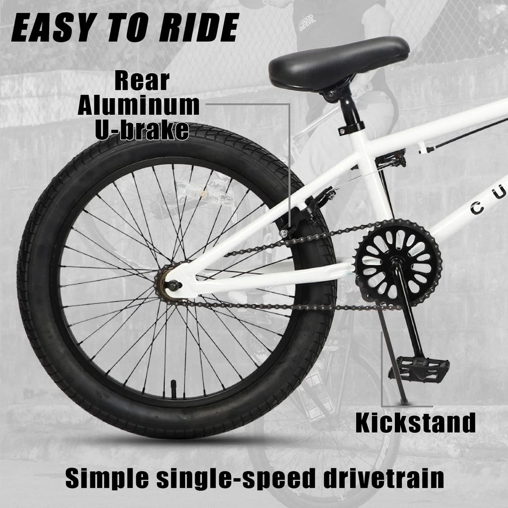 cubsala 20 Vélo BMX Freestyle pour enfants de 6 à 14 ans, garçons et filles, avec 4 cales, noir avec pneus rouges