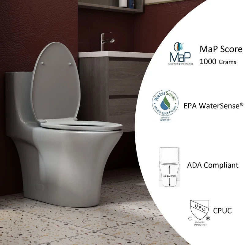 Toilettes modernes à une pièce Albriya A1878, toilettes de salle de bain standard à double chasse d’eau 1,1/1,6 GPF avec siège confortable, hauteur conforme à l’ADA, 16 1/2 po ? 12 po ? Entraxe, MaP 1000 g, blanc brillant