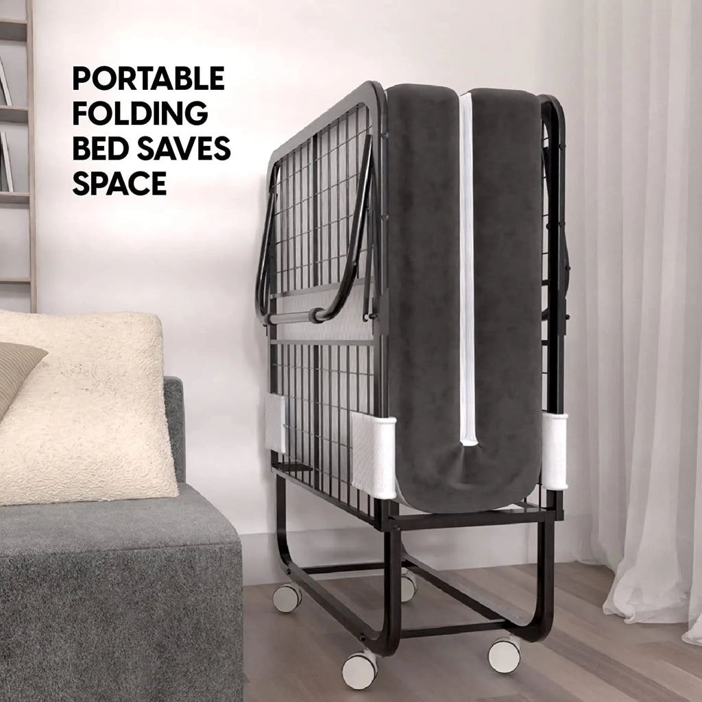 Lit pliant EconoHome avec matelas - Cadre de lit format lit de camp 75 x 31 - Lit d'appoint portable, pliable et roulant pour adultes - Matelas de camp en mousse à mémoire de forme de 12,7 cm d'épaisseur - Lit pliant gain de place facile à ranger