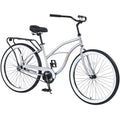 Vélo de plage 26 pouces, vélo à vitesse unique avec cadre en acier, pneus larges et frein à pédale arrière, vélo urbain confortable pour homme adulte, argenté