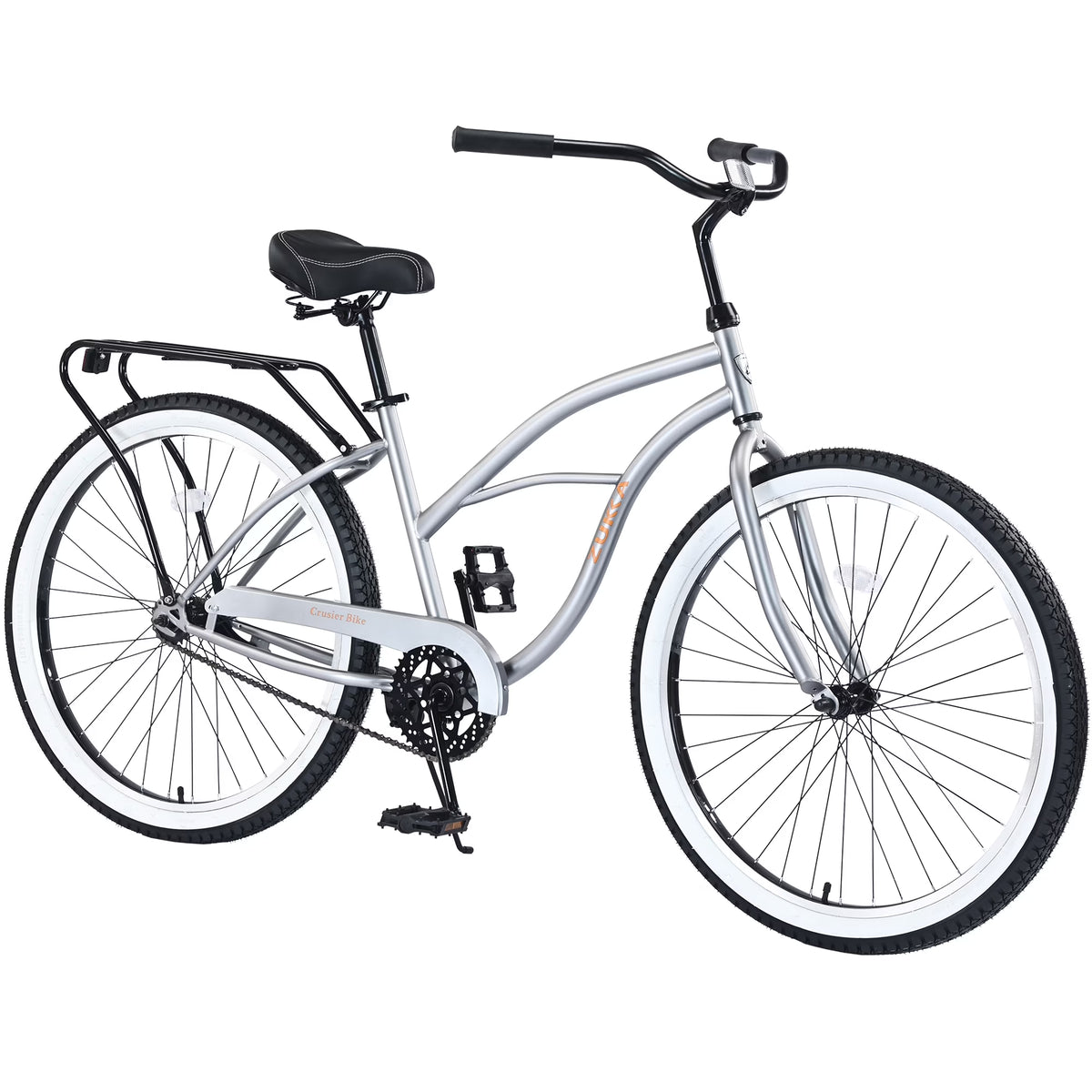 Vélo de plage 26 pouces, vélo à vitesse unique avec cadre en acier, pneus larges et frein à pédale arrière, vélo urbain confortable pour homme adulte, argenté