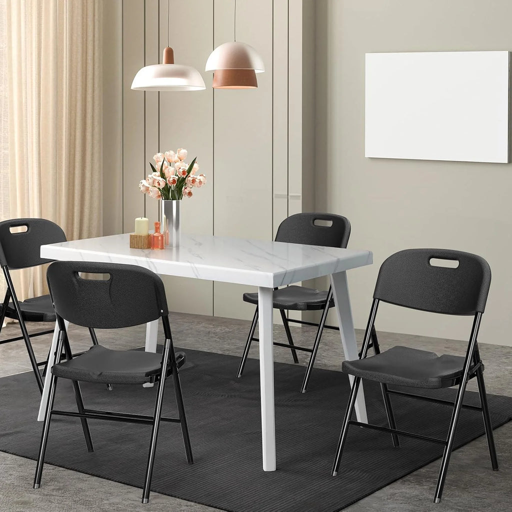 DYUKFG Chaises pliantes, Chaise pliable robuste Assise en plastique HDPE portable avec cadre en acier pour salle à manger intérieure et extérieure Fête mariage École, Blanc, Lot de 6
