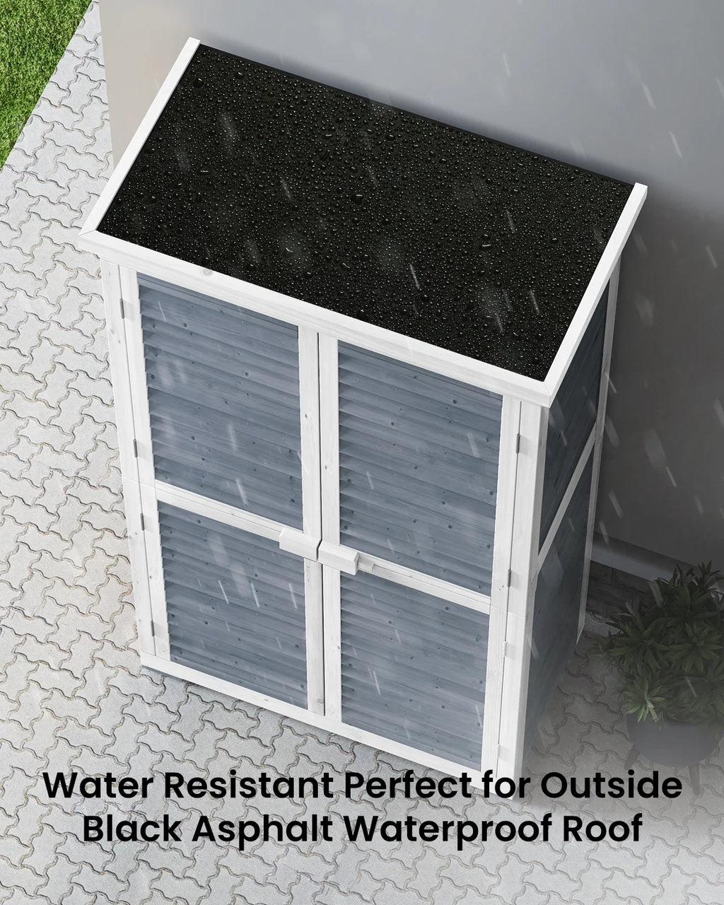Abri de rangement extérieur large Aiho 55 avec portes doubles verrouillables - Abri de jardin résistant aux intempéries pour terrasse, jardin et pelouse, gris