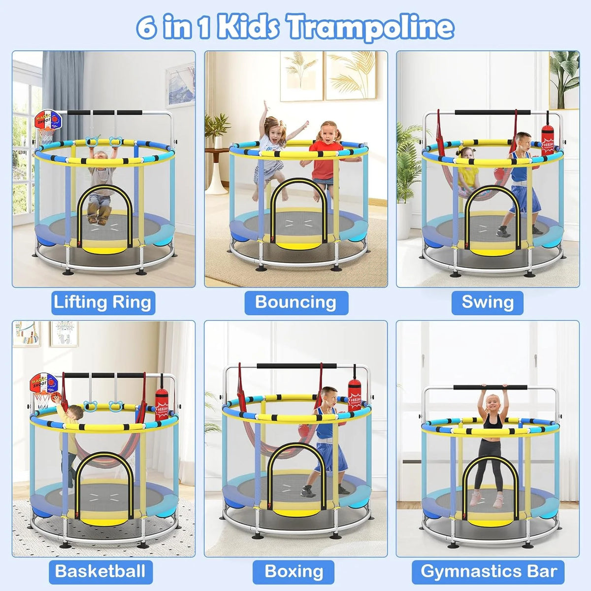 OLAKIDS 55 Trampoline pour enfants Filet de protection Robuste pour Garçons Filles Extérieur Intérieur