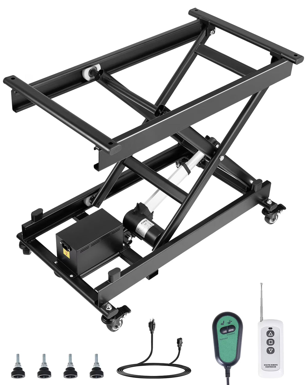 Table élévatrice électrique VEVOR, table élévatrice à ciseaux simple d’une capacité de 150 kg, plateforme de levage réglable en hauteur de 20 à 71 cm, table basse élévatrice avec 4 roulettes, pour la manutention et le transport de matériaux, noire